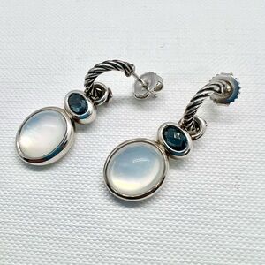 David Yurman Mother of Pearl Hampton Blue Topaz Drop Earrings